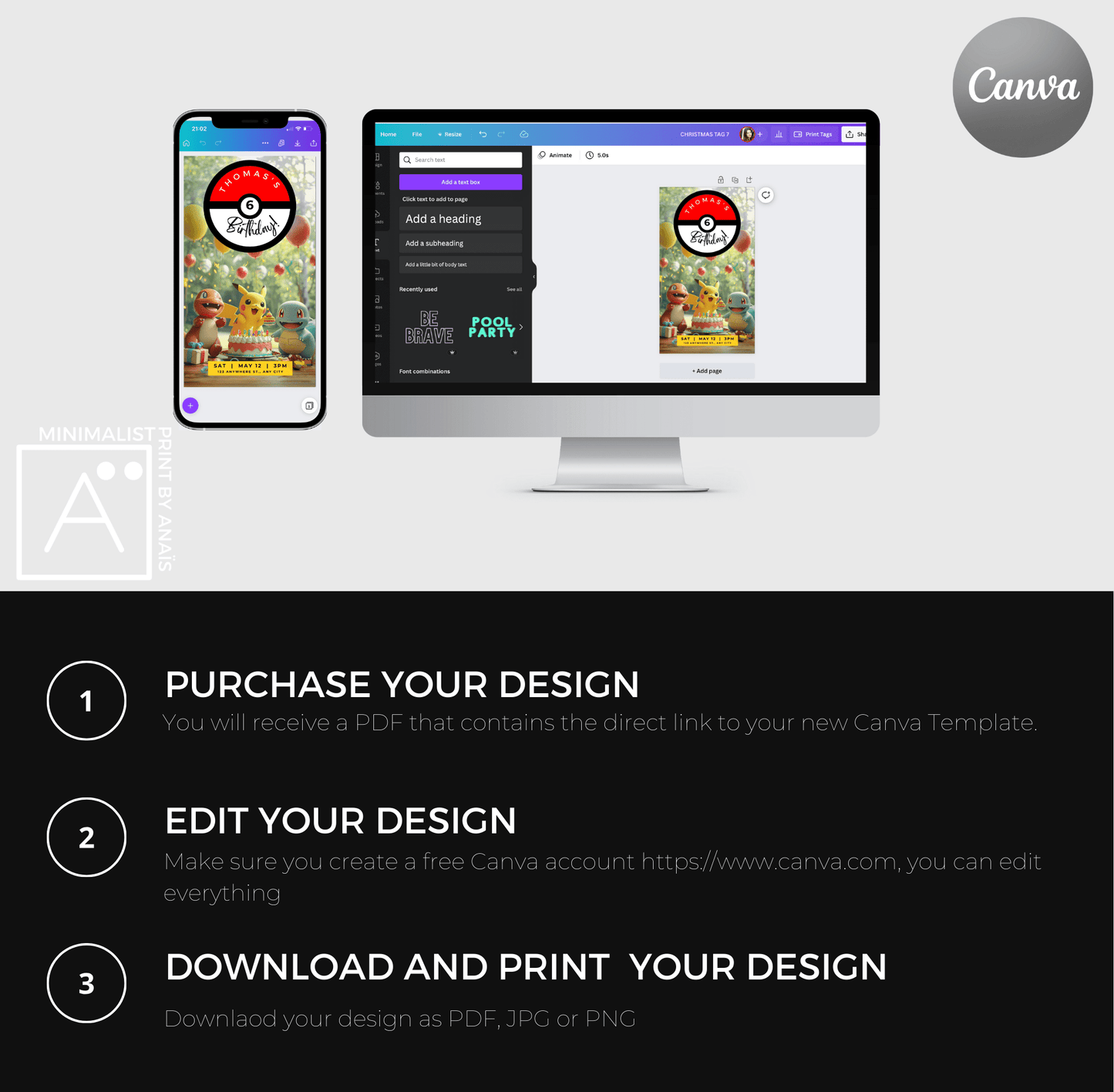 Pokemon Birthday Invitation | Pikachu Birthday Decorations | Editable Pokemon Party Supplies | Printable & Digital