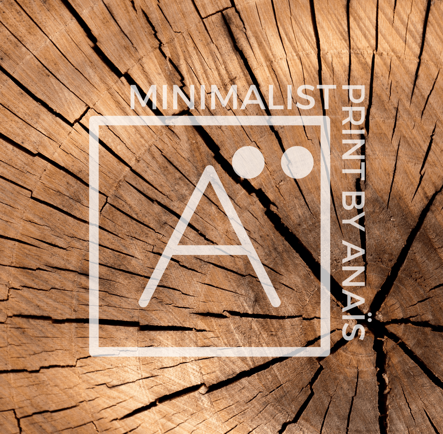 Minimalist Print by Ana's branding on natural wood background, symbolizing quality party invitation design