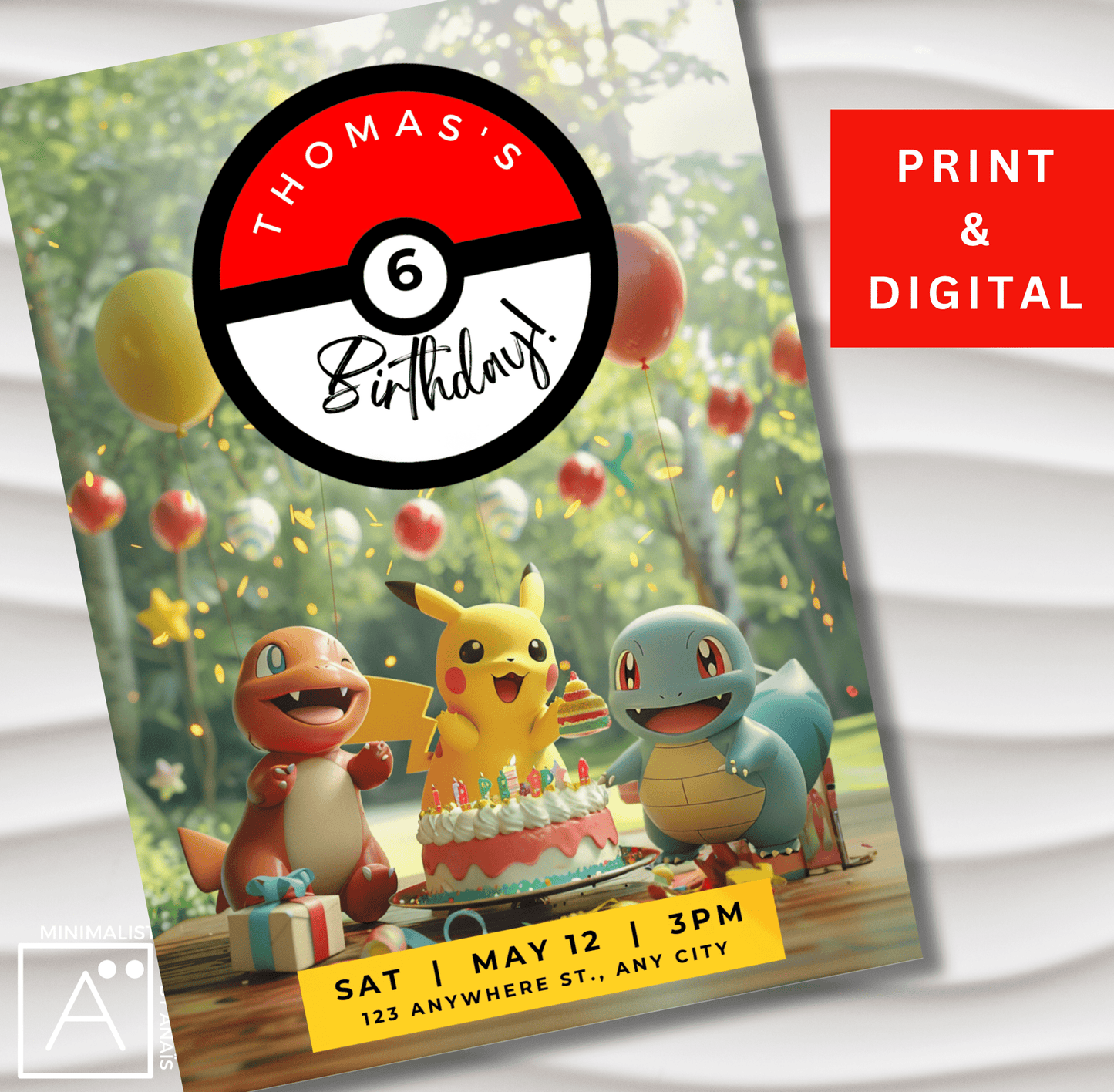 Pokemon Birthday Invitation | Pikachu Birthday Decorations | Editable Pokemon Party Supplies | Printable & Digital | MinimalistPrintByAnais"