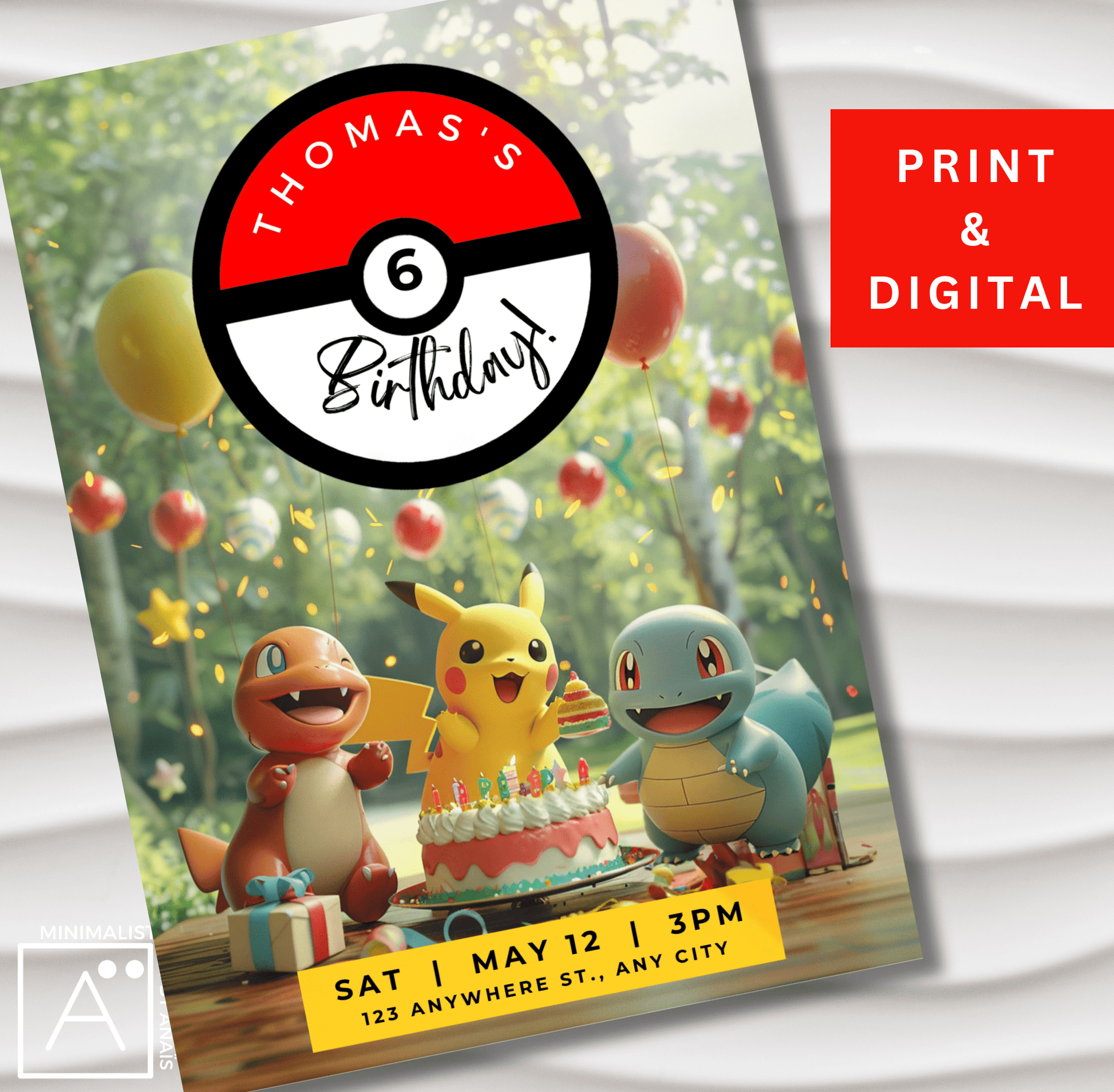 Pokemon Birthday Invitation | Pikachu Birthday Decorations | Editable Pokemon Party Supplies | Printable & Digital | MinimalistPrintByAnais"
