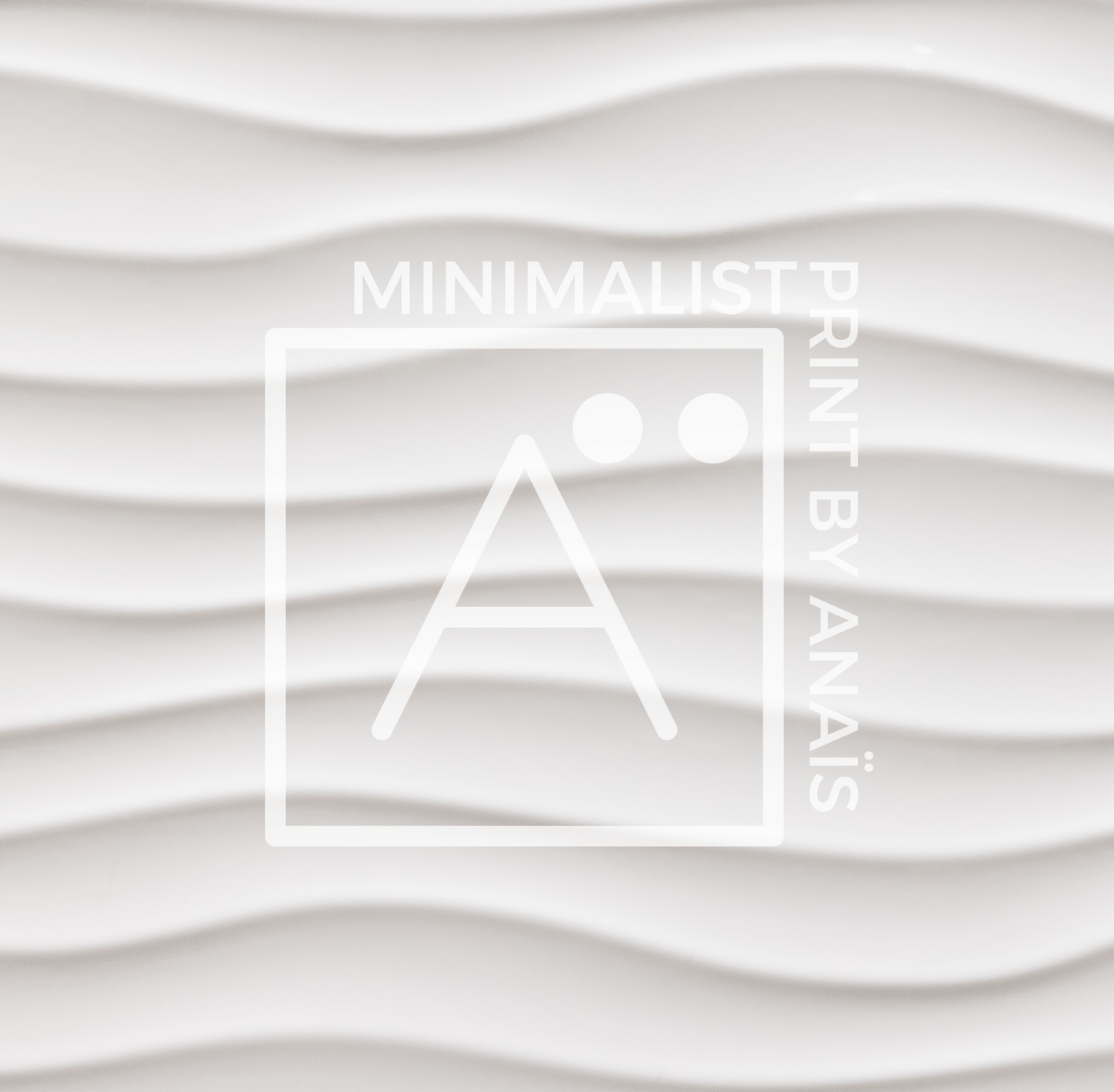 MinimalistPrintbyAnais logo brand logo on a wavy white sculpture background, symbolizing simplicity and elegance.