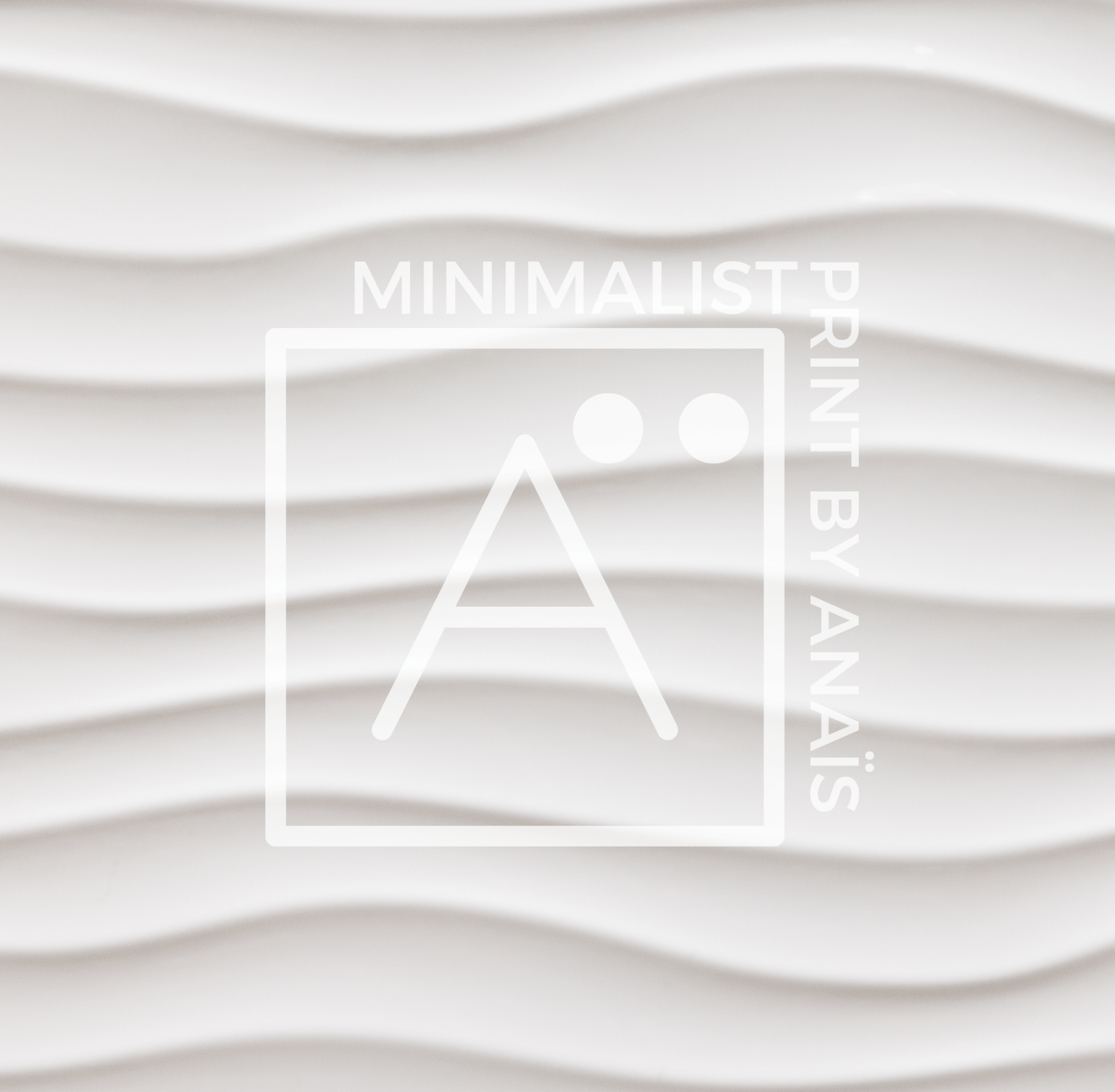 MinimalistPrintbyAnais logo brand logo on a wavy white sculpture background, symbolizing simplicity and elegance.