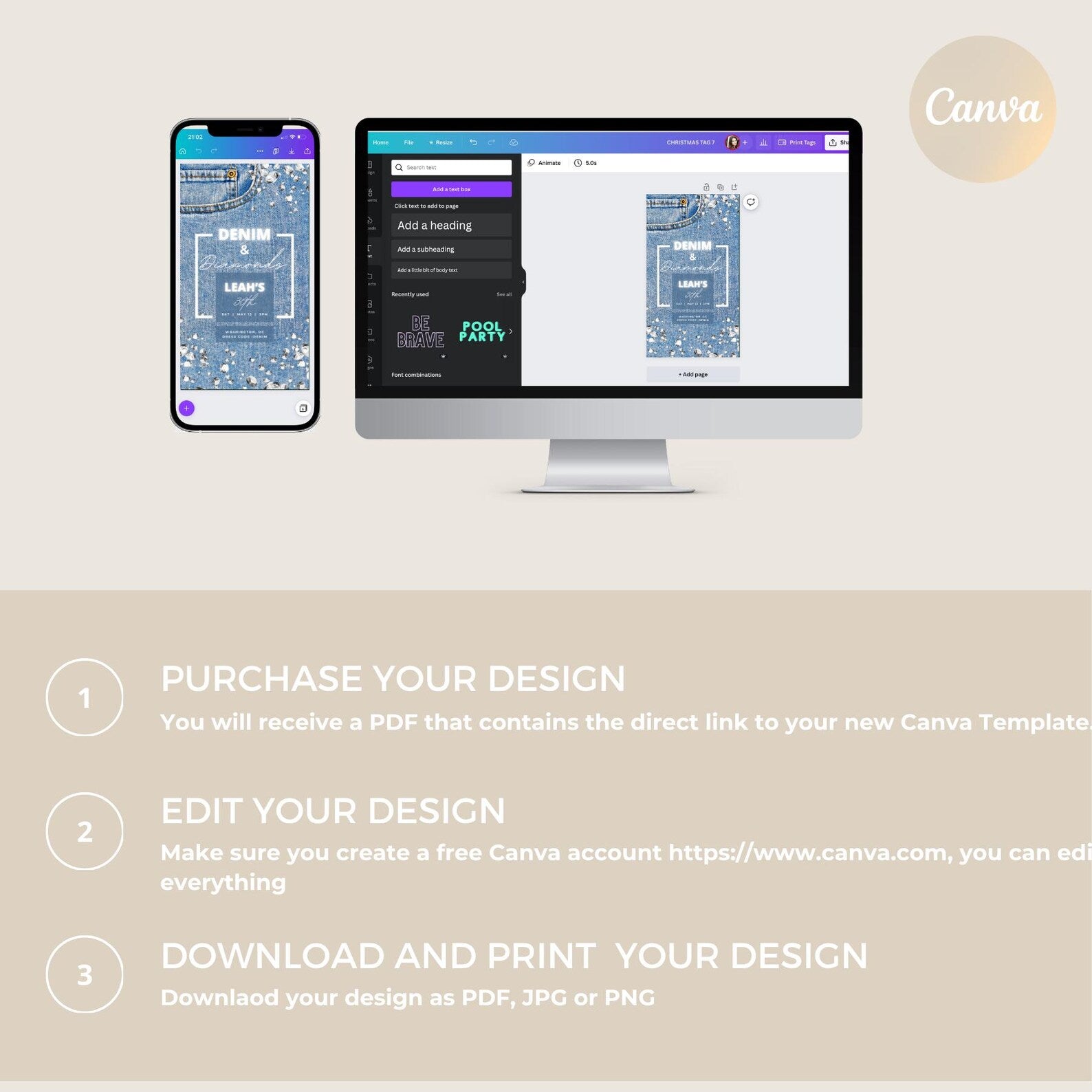 Minimalist Print by Anais logo for denim and diamonds editable menu templates