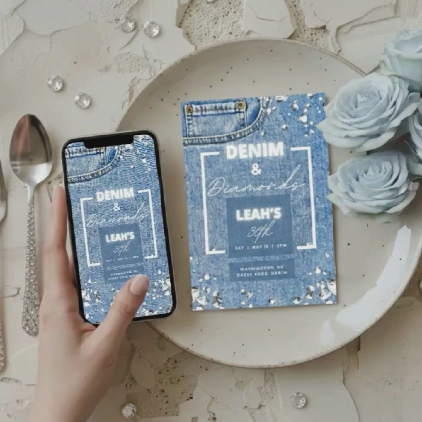 Denim and Diamonds Party Invitation Template | Editable Denim & Diamonds Theme for Birthday or Event | Instant Download