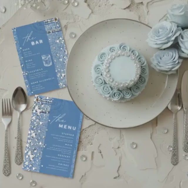Denim and Diamonds Drink Menu & Food Menu Template, Editable Bar Sign, Printable Canva Template