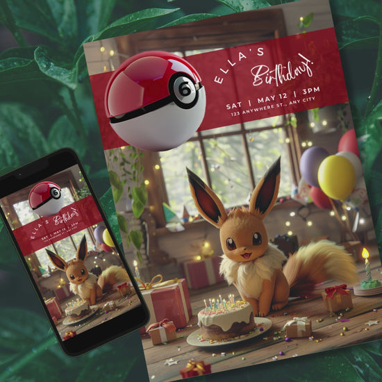 Eevee Birthday Party Invitations | Customizable Pokemon Party Supplies | Digital and Printable