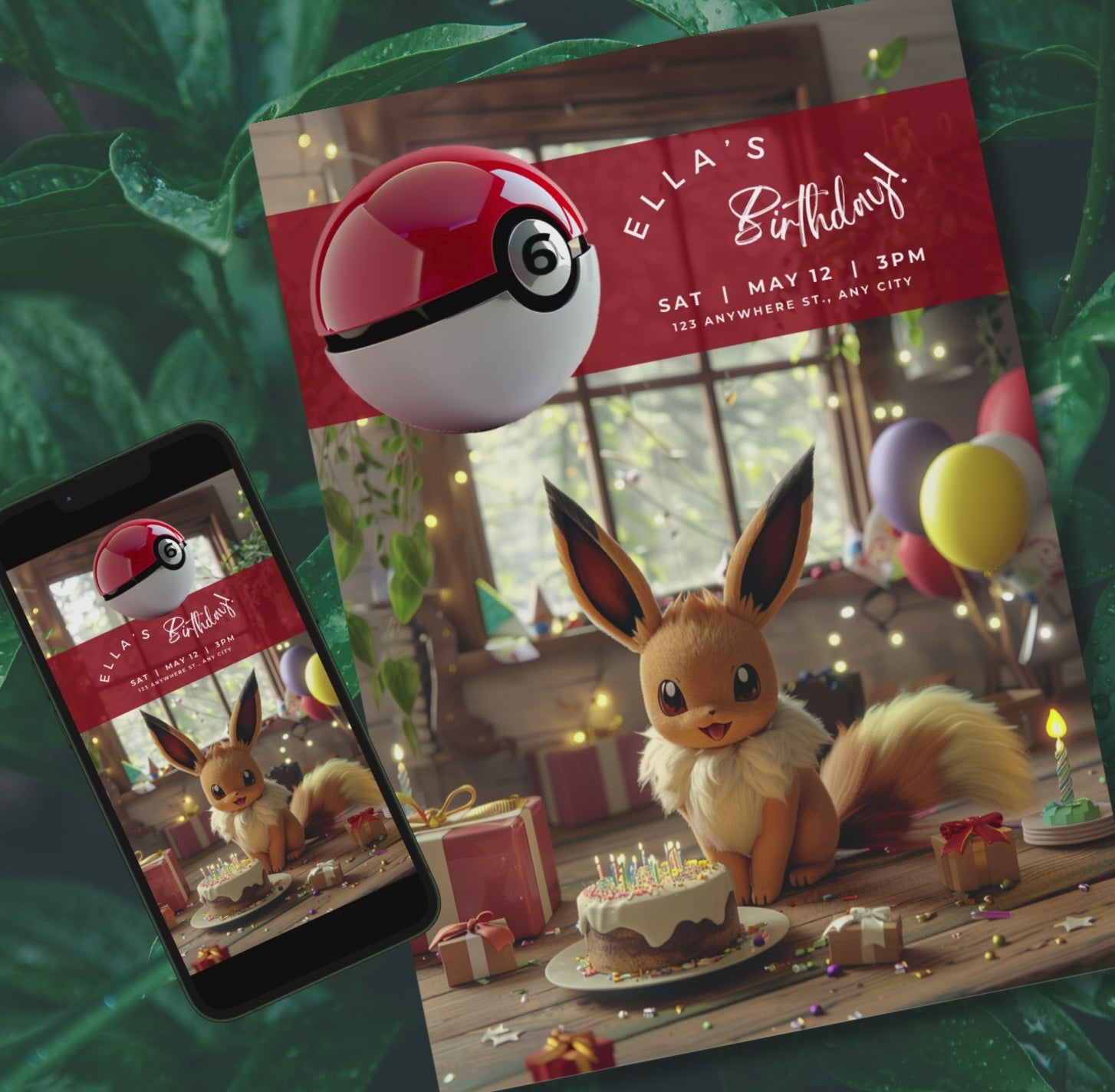 Eevee Birthday Party Invitations | Customizable Pokemon Party Supplies | Digital and Printable