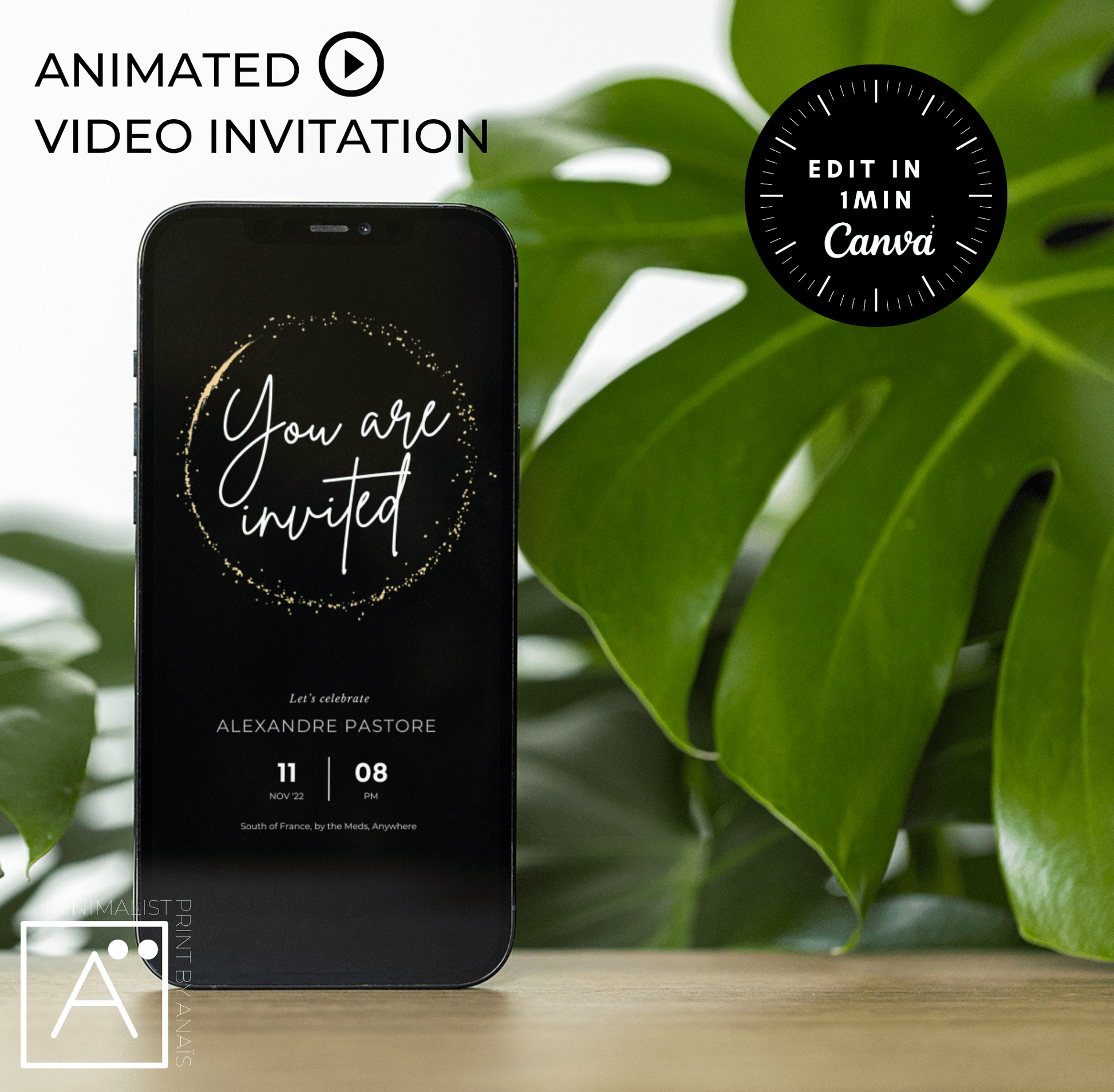 Minimalist Dinner Invitation Template| Phone Evite | Canva Birthday Invitation | DIY Editable Party Invitation | MinimalistPrintByAnais